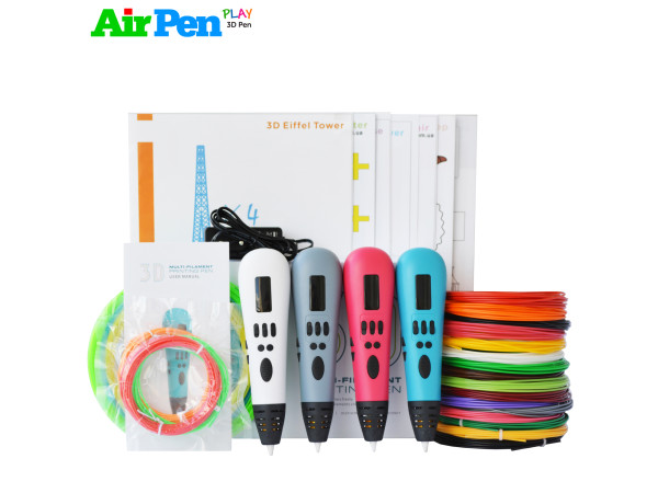 3D Ручка Air Pen Mixed Colors MP01 VIP + Набор ABS пластика 16 цветов (80 метров) + набор цветных трафаретов для рисования + сверло для чистки сопла + cветящийся PLA пластик 10 метров!