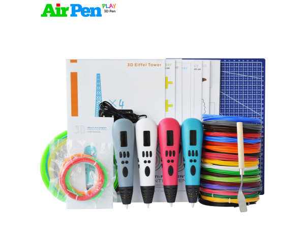 3D Ручка Air Pen Mixed Colors MP01 MAXIMUM + Набор PLA пластика 14 цветов (70 метров) + набор цветных трафаретов для рисования + сверло для чистки сопла + cветящийся PLA пластик 10 метров + Коврик А4 + лопатка!