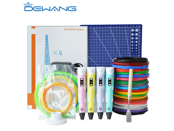 3D Ручка Dewang USA X2 Maximum + Набор ЭКО пластика (PLA) 14 цветов (70 метров) + набор трафаретов для рисования + подставка для ручки + светящийся PLA пластик 10 метров + коврик для 3D ручки!