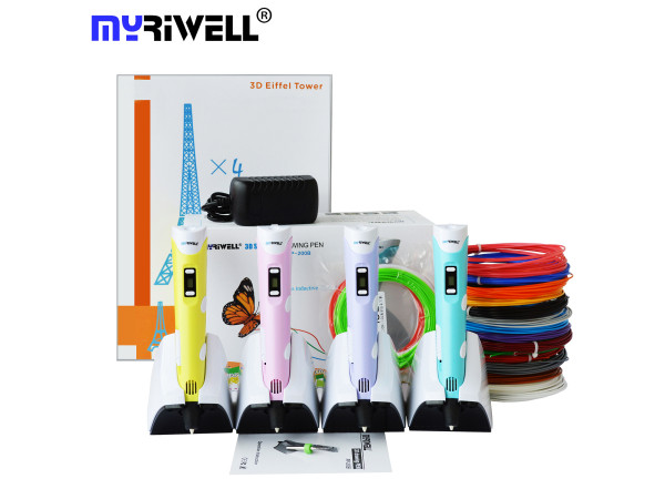 3D ручка MyRiwell Stereo Drawing (RP-200B) PRO + Набор Эко пластика PLA 20 цветов 100 метров + Набор трафаретов для рисования!