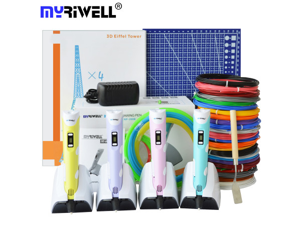 3D ручка MyRiwell Stereo Drawing (RP-200B) MAXIMUM + Набор ЭКО пластика (PLA) 20 цветов (200 метров) + Набор трафаретов для рисования + подставка + лопатка + светящийся PLA пластик 10 метров + коврик (220x220 мм)!
