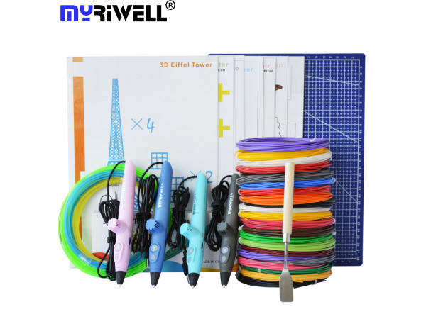 3D ручка Myriwell RP200A USB (Submarine) MAXIMUM + Набор ЭКО пластика (PLA) 16 цветов (80 метров) + Набор цветных трафаретов для рисования + подставка для ручки + светящийся PLA пластик 10 метров + Коврик (220x220 мм) + лопатка!!