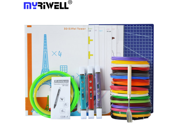 3D Ручка MyRiwell RP-100C Portable MAXIMUM + Набор Эко пластика PLA 16 цветов 80 метров + Набор трафаретов + подставка + лопатка +  светящийся PLA пластик 10 м + коврик (220x220 мм)!