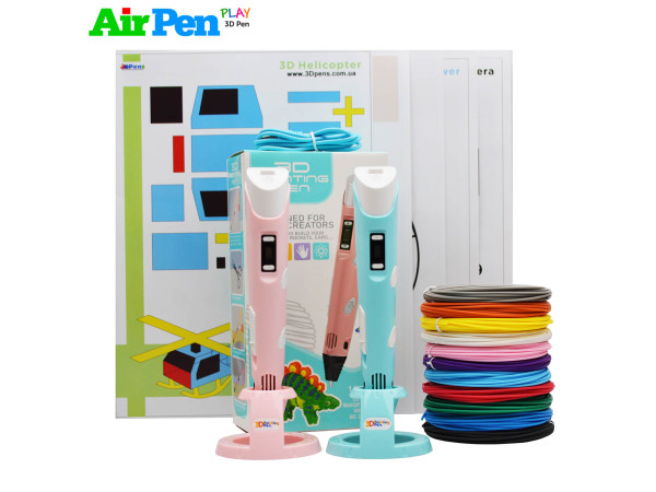 3D Ручка Air Pen 3S PRO + Набор ABS пластика 16 цветов (80 метров) + набор цветных трафаретов для рисования!