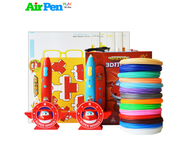 3D Ручка Air Pen Super Wings PRO + Набор PCL пластика 12 цветов (60 метров) + Сверло для чистки сопла + набор трафаретов для рисования + подставка для 3D ручки + сопло (0,6 мм) + 3D трафареты!