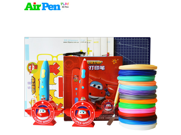 3D Ручка Air Pen Super Wings MAXIMUM + Набор PCL пластика 12 цветов (120 метров) + Сверло для чистки сопла + набор трафаретов для рисования + подставка для 3D ручки + сопло (0,6 мм) + 3D трафареты + лопатка + Коврик А4!