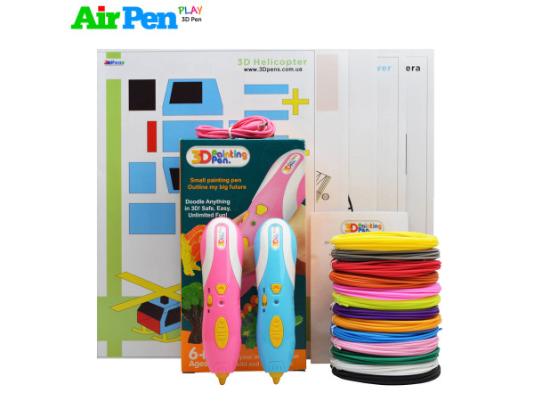 3D Ручка Air Pen Mini Painting Pen VIP + Набор Эко пластика PCL 12 цветов (60 метров) + Набор цветных трафаретов для рисования!