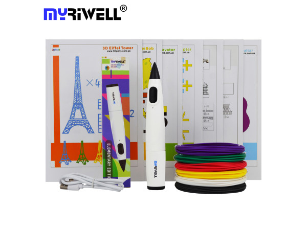 3D Ручка MyRiwell RP-300B PRO + Набор Эко пластика PCL 6 цветов (30 метров) + трафареты для 3D ручки!