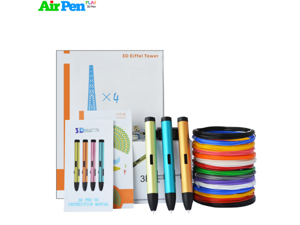 3D Ручка Air Pen Play V6 RPO + НАБОРА PLA+ ПЛАСТИКА 14 ЦВЕТОВ (60 МЕТРОВ) + НАБОР ТРАФАРЕТОВ ДЛЯ РИСОВАНИЯ + СВЕРЛО ДЛЯ ЧИСТКИ СОПЛА!